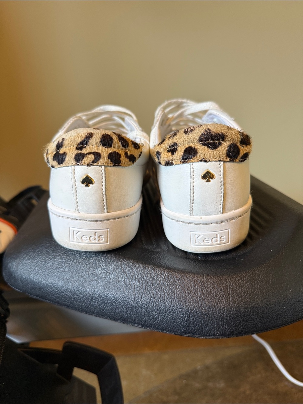 Keds White Sneakers with Leopard Heel Detail